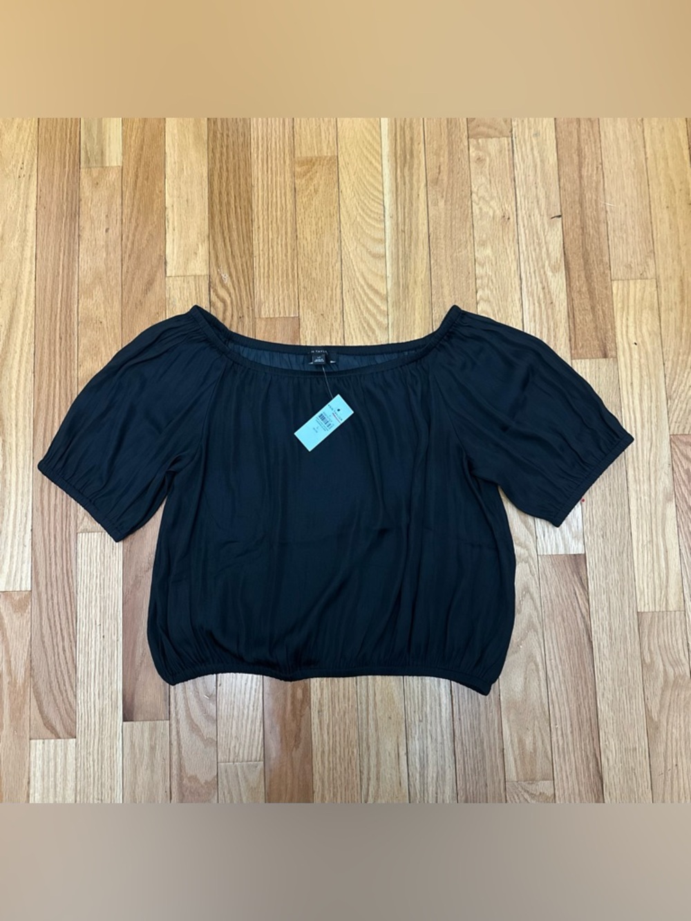 Ann Taylor Black Elastic-Hem Off-Shoulder Crop Top